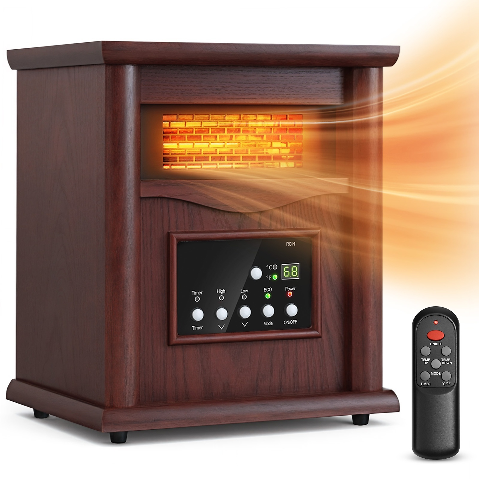 EdenDirect Electric Infrared Space Heater — 1500W, Quartz, Tip-Over & Overheat Protection, Remote Control, 3 Heat Settings, 12H Timer, Model# NTEGD9315BCW-3JA